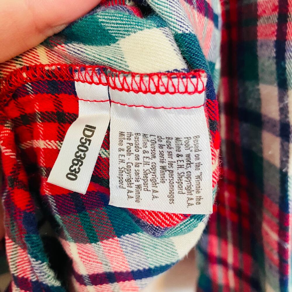 Vintage Disney Winnie the Pooh and Tiger Plaid Pajama Top Quarter Button L/XL - Picture 7 of 8